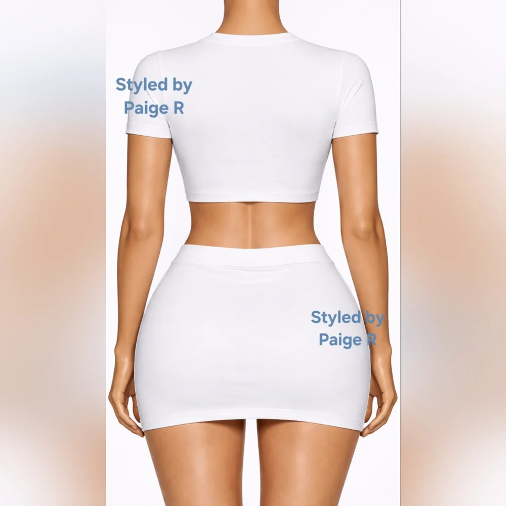 ⛱️ NWT SKIMS 2 Piece Swim Tee Shirt Top & Swim Tube Skirt Set White MARBLE 3X